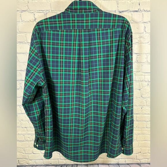 Lands' End Green Blue Tartan Plaid No Iron Twill Classic Button Down Shirt XL - Picture 4 of 9
